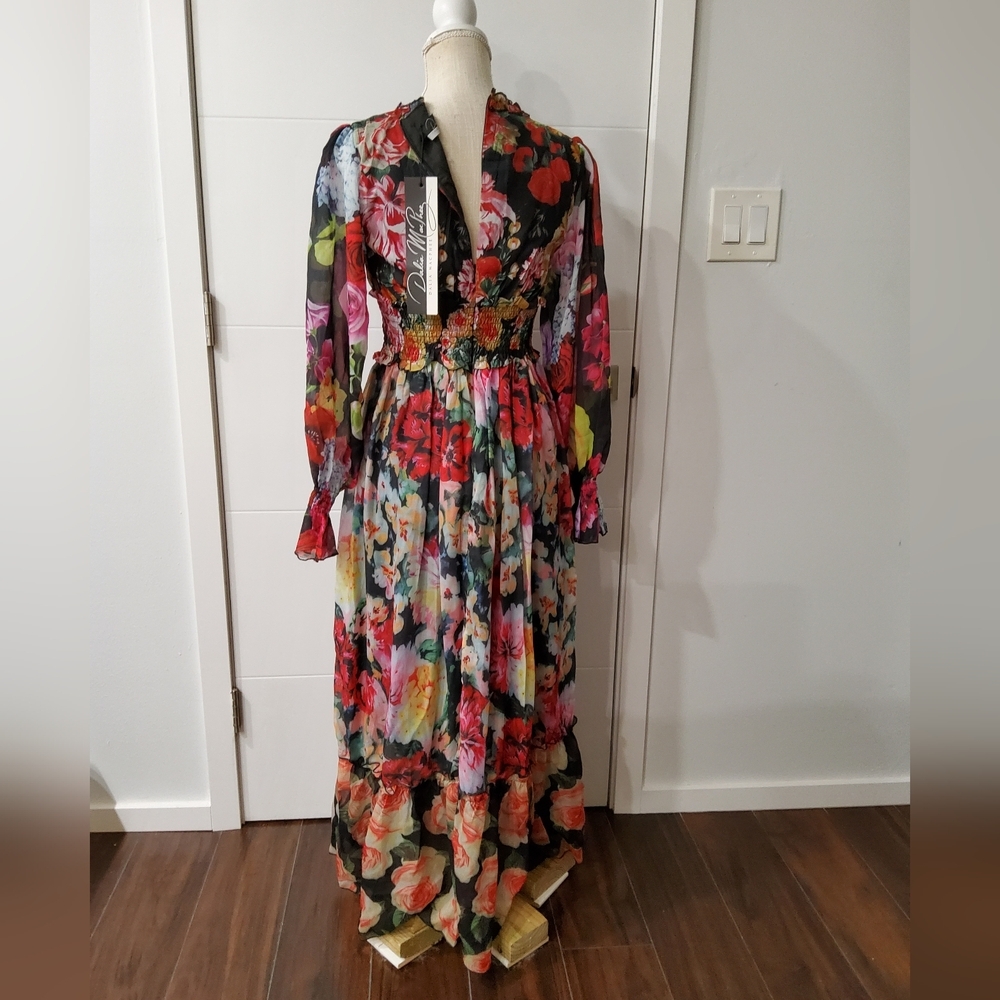 Dalia MacPhee Floral Print Chiffon Dress Size S - Picture 4 of 14